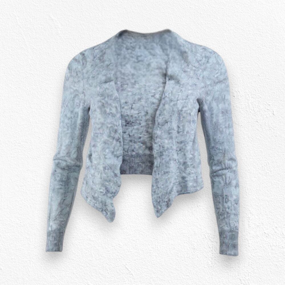 AllSaints Light Grey Open Front Wool Alpaca Cropped Cardigan Sweater Size XL